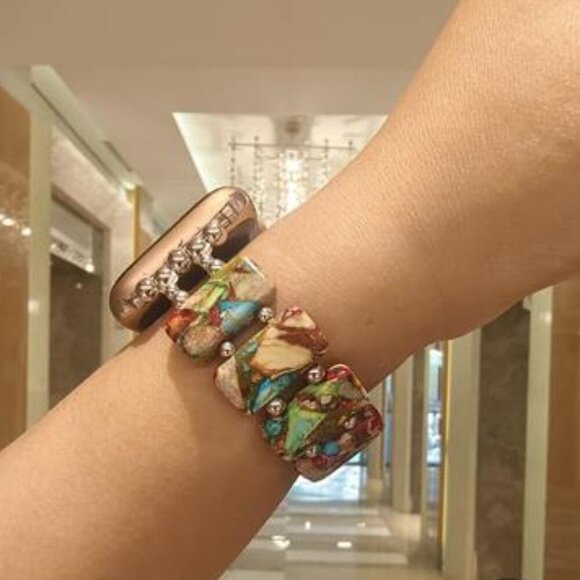 NEW Natural Stone Multicolor Boho Apple iWatch Band